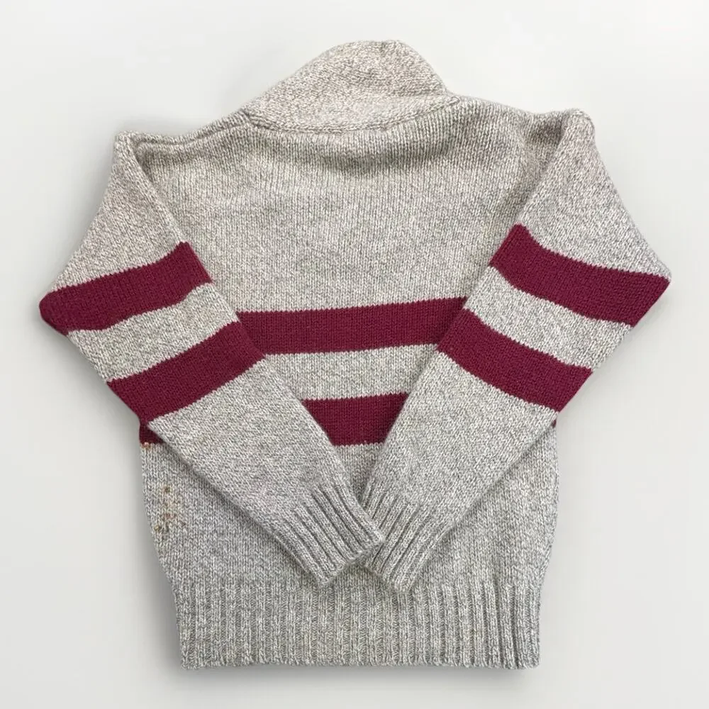 Vintage 80s GAP 100% Wool Cowl Neck Sweater Beige Maroon Stripe MED/LRG - Picture 3 of 8